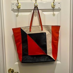 Zara like brand new faux leather tote black cream orange